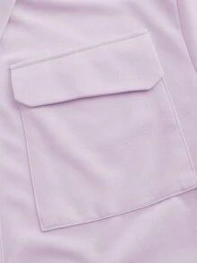 SHEIN EZwear 翻蓋口袋扭結下擺短款襯衫