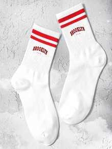 Striped & Letter Graphic Crew Socks - Multicolor - View 1