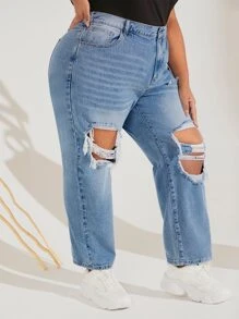 SHEIN CURVE+ Jeans desgarro - Azul lavado medio - Ver 5