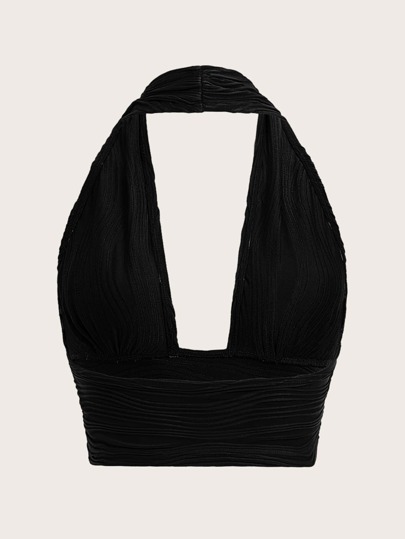 SHEIN ICON Solid Backless Crop Halter Y2k Top