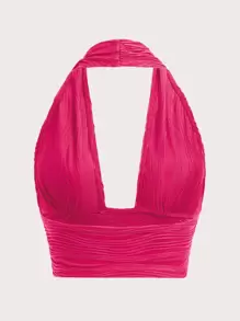 SHEIN ICON Solid Backless Crop Halter Y2k Top