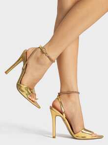 Xăng đan Cao gót Nữ Pha lê kim cương In cá sấu Dây đeo mắt cá chân Hấp dẫn - Vàng - Xem 4