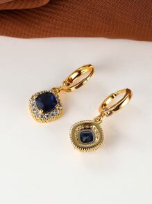 Pendientes largos con diseño de diamante de imitación - azul real - Ver 4