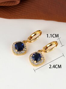 Pendientes largos con diseño de diamante de imitación - azul real - Ver 5