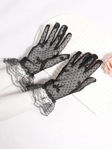 Guantes con patrón de lazo con encaje - Negro - Ver 2