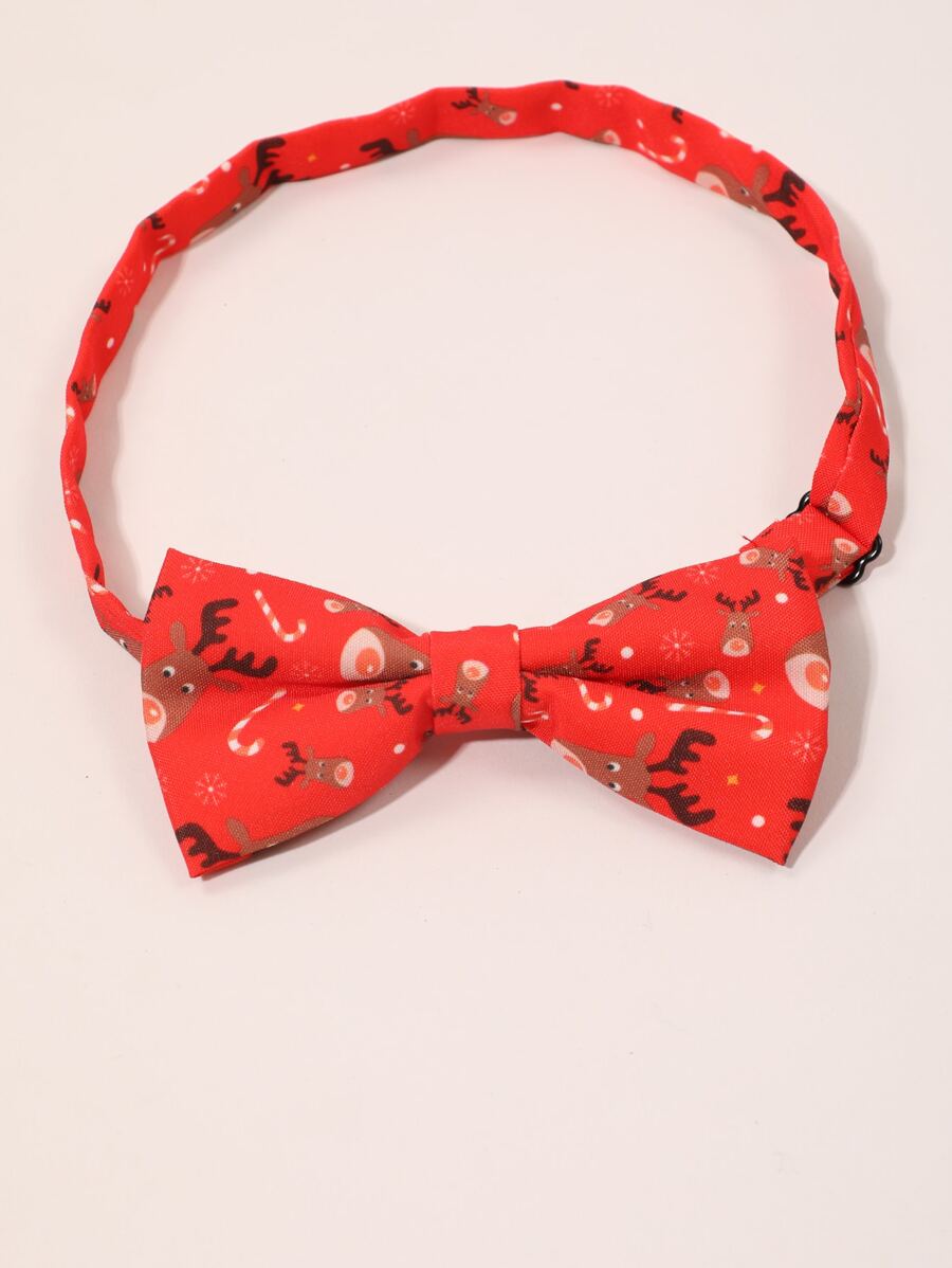 Men Christmas Elk Pattern Bow Tie - Red - View 1