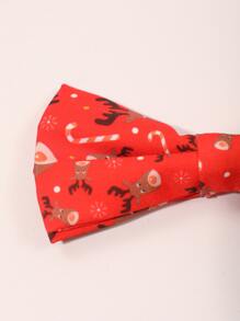 Men Christmas Elk Pattern Bow Tie - Red - View 3