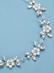 1 băng đô chuỗi mềm thủ công bằng ngọc trai trắng, phụ kiện tóc cho phụ nữ, đám cưới cô dâu - Bạc - Xem 3