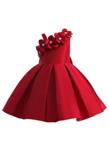 优雅花卉提花派对连衣裙,适合晚宴、生日、度假等场合,不含头饰 - 酒紅色 - 查看 3