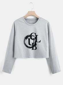 SHEIN Unity Plus Letter Graphic Crop Tee - Light Grey - View 1