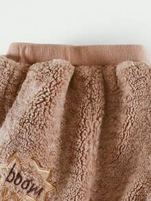小男童字母刺繡絨毛長褲 - 摩卡棕 - 查看 4