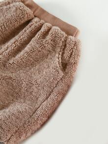 小男童字母刺繡絨毛長褲 - 摩卡棕 - 查看 5