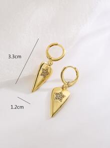 Cubic Zirconia Star Decor Heart Drop Earrings - Yellow Gold - View 3