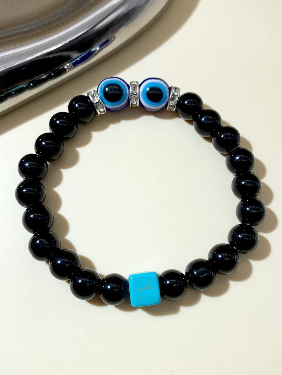 Rhinestone & Evil Eye Decor vòng tay đính cườm - Nhiều màu - Xem 1