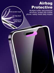 1 件白色防偷窥夜光苹果钢化玻璃屏幕保护膜，适用于 14 6.1 英寸、13、13 Pro 6.1、15、15 Pro Max、16、16 Pro、16 Pro Max、17、17 Pro、17 Pro Max、AIR - 白色 - 查看 4