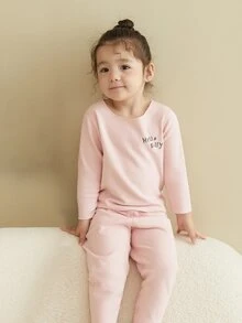 Niñas Conjunto de pijama con estampado de letra - Rosa Pálido - Ver 1