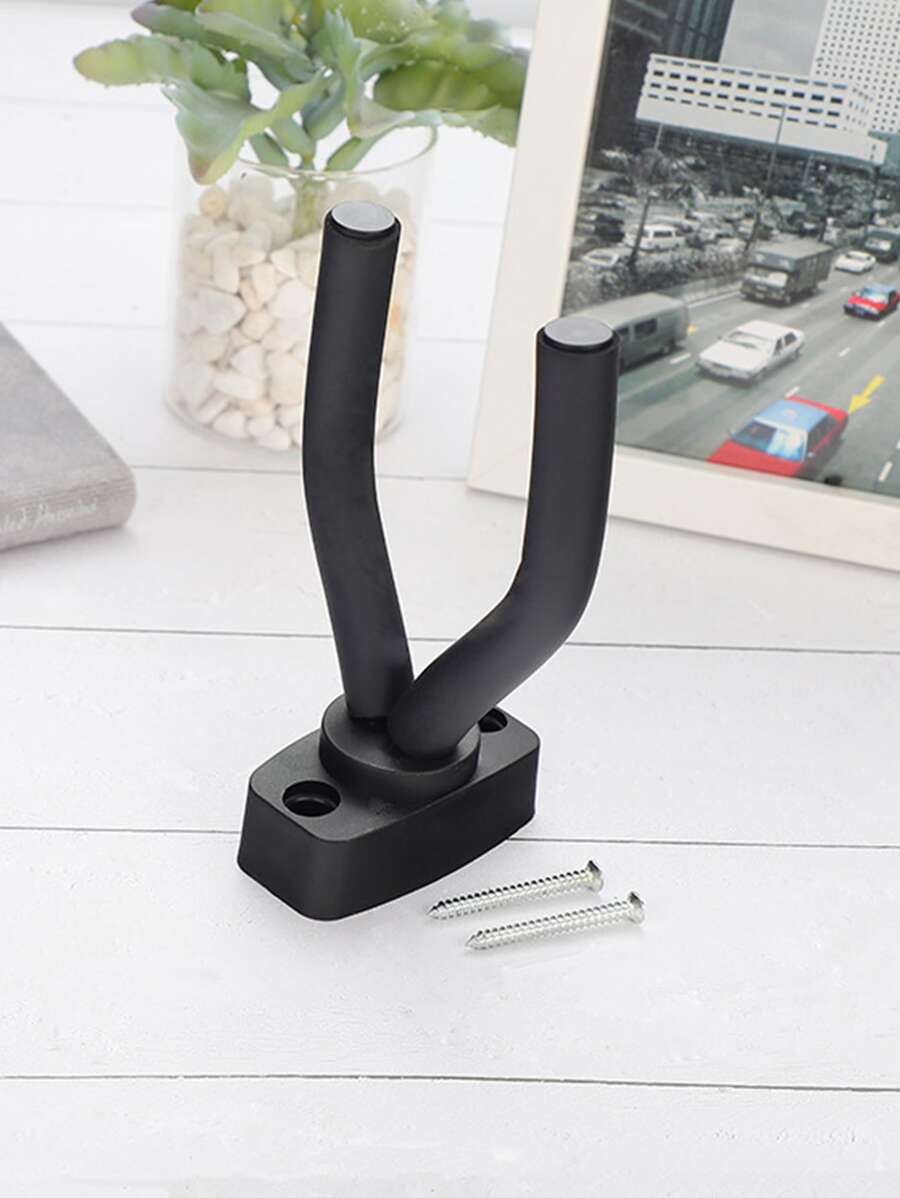 1pc Wall Mounted Musical Instrument Holder, Black Stainless Steel Guitar Hook For Household