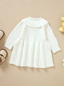 女嬰花卉刺繡毛衣洋裝 - 白色 - 查看 2