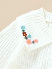 女嬰花卉刺繡毛衣洋裝 - 白色 - 查看 4