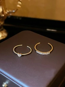 2pcs Rhinestone Decor Cuff Ring - Yellow Gold - View 5