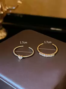 2pcs Rhinestone Decor Cuff Ring - Yellow Gold - View 7