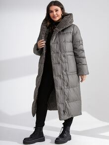 GASMAN Plus Dual Pocket Hooded Padded Coat - Dark Grey - View 5