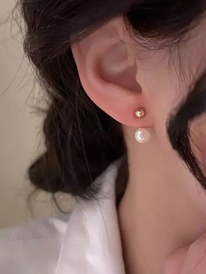 球和人造珍珠裝飾耳環夾