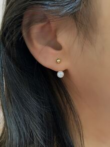 球和人造珍珠裝飾耳環夾 - 彩色 - 查看 4