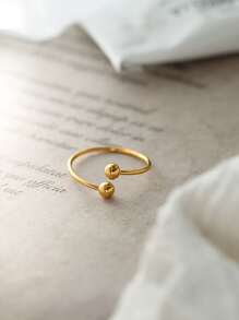 珠子裝飾開口戒指 - 金黃色 - 查看 6