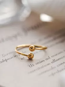 珠子裝飾開口戒指 - 金黃色 - 查看 2