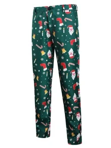 Men Random Christmas Print Suit Trousers - Green - View 1