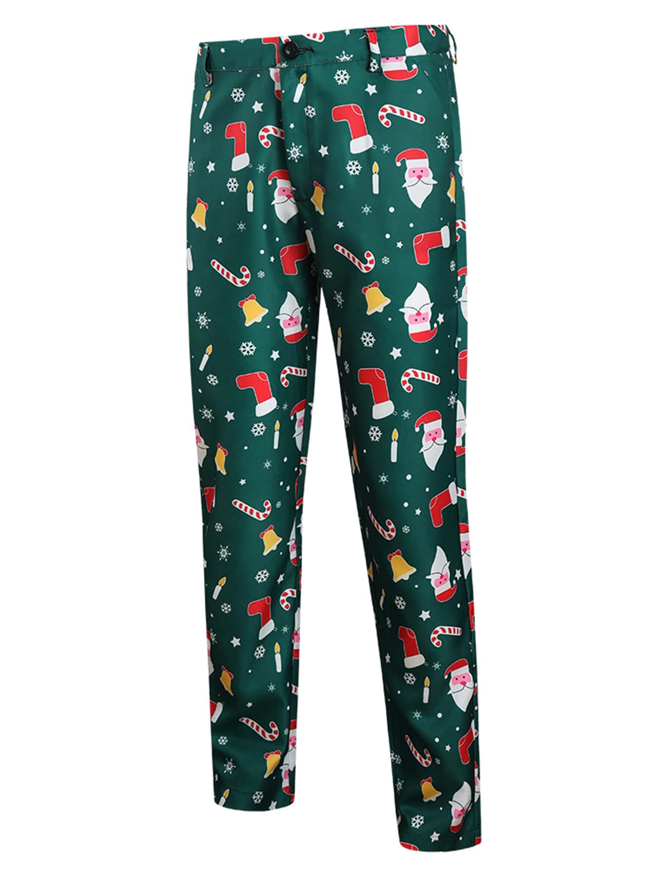 Men Random Christmas Print Suit Trousers - Green - View 1
