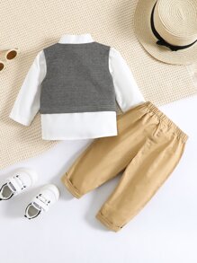 Baby Boy Bow Front 2 In 1 Shirt & Pants