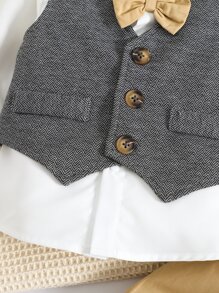 Baby Boy Bow Front 2 In 1 Shirt & Pants
