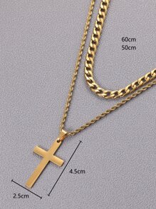 Fashionable and Popular 2pcs Men Cross Decor Necklace Stainless Steel for Jewelry Gift and for a Stylish Look - Yellow Gold - View 4