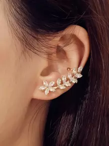 Cubic Zirconia Leaf Ear Cuffs - Yellow Gold - View 2