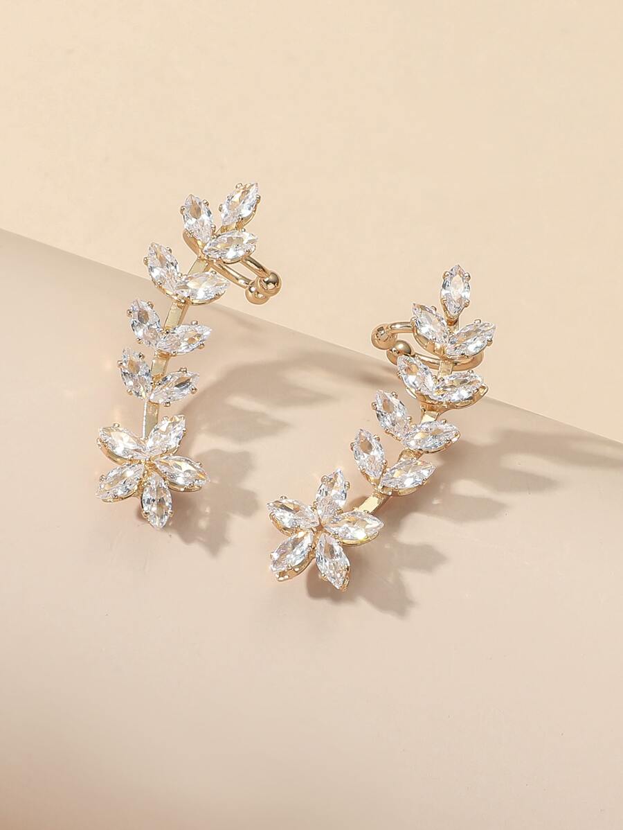 Cubic Zirconia Leaf Ear Cuffs - Yellow Gold - View 1