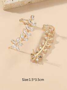 Cubic Zirconia Leaf Ear Cuffs - Yellow Gold - View 3