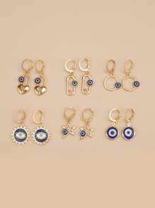 6pairs Evil Eye & Star Drop Earrings - Yellow Gold - View 2