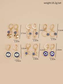 6pairs Evil Eye & Star Drop Earrings - Yellow Gold - View 3