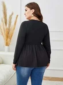 Mulvari Top tejido de canalé peplum con cinturón - Negro - Ver 2