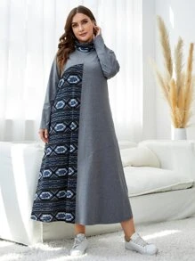 Mulvari Vestido con estampado geométrico cuello vuelto - Neblina azul - Ver 1