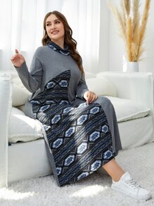 Mulvari Vestido con estampado geométrico cuello vuelto - Neblina azul - Ver 3