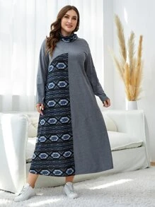 Mulvari Vestido con estampado geométrico cuello vuelto - Neblina azul - Ver 4