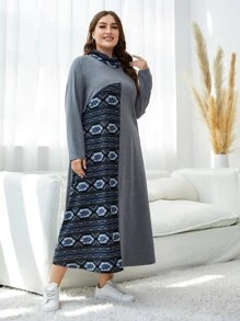 Mulvari Vestido con estampado geométrico cuello vuelto - Neblina azul - Ver 5