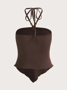 蝴蝶圖案掛脖上衣 - 咖啡棕 - 查看 2