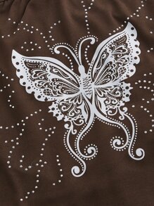 蝴蝶圖案掛脖上衣 - 咖啡棕 - 查看 4