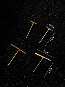 Andkiss 2pairs Minimalist Stud Earrings - Yellow Gold - View 5
