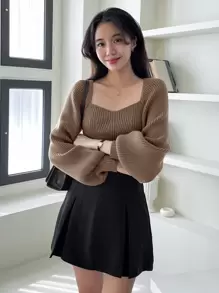 DAZY Áo len cổ lọ tay loe, quần áo mùa thu - Màu nâu  Mocha - Xem 4