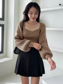 DAZY Áo len cổ lọ tay loe, quần áo mùa thu - Màu nâu  Mocha - Xem 5